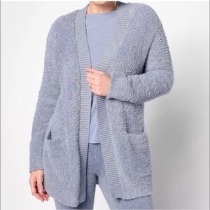 Barefoot Dreams Cozy Chic Ribbed Knit Trim Open Front Cardigan